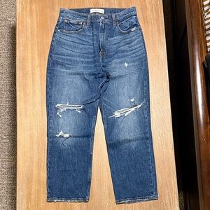 Abercrombie & Fitch Women’s Relaxed Fit Distressed Jeans - Dark Blue